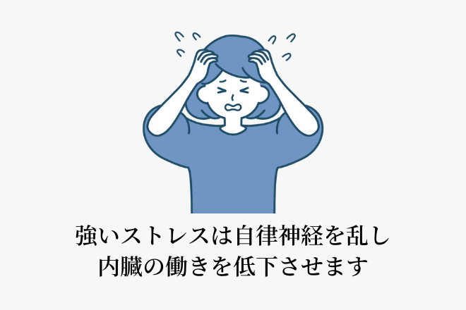 強いストレスは自律神経を乱し、内臓の働きを低下させます