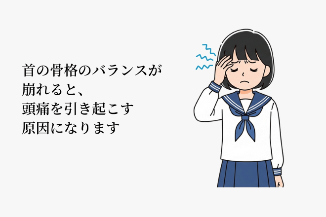 首の骨格のバランスが崩れると、頭痛を引き起こす原因になります