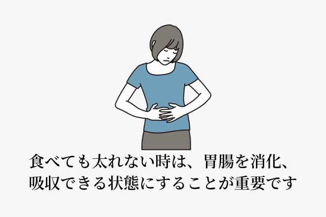 食べても食べても太れない方は食事量やカロリーを増やすより、胃腸の状態を良くすることが先決です