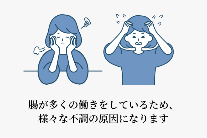 腸が多くの働きをしているため、様々な不調の原因になります