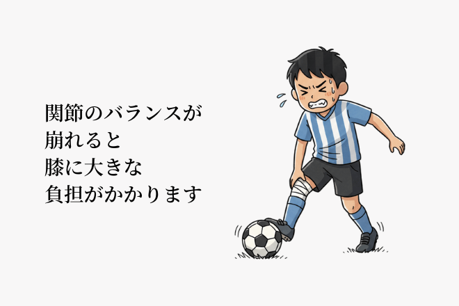 関節のバランスが崩れると、滑らかな動きが失われてしまいます